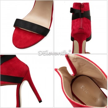 DEleventh Brand Fashion Women's Shoes Fabric belt Rome Gladiatoe Peep-toe Color Collision Patchwork Stilettos High Heels Sandals